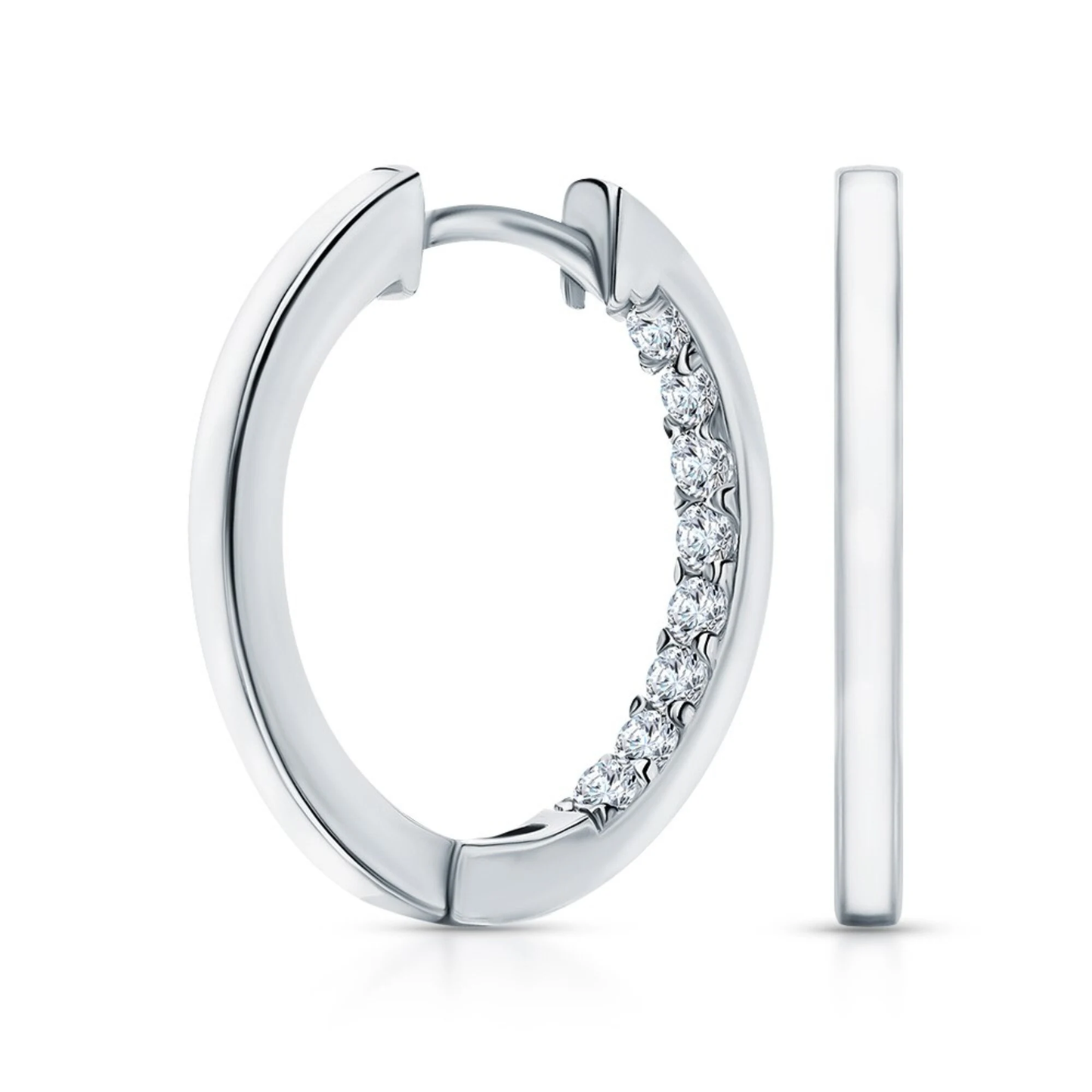 14k Gold Half String Hoop,Enamel Diamond Huggies Hoop Earrings,Pave Diamonds Hoops. Cushionblue