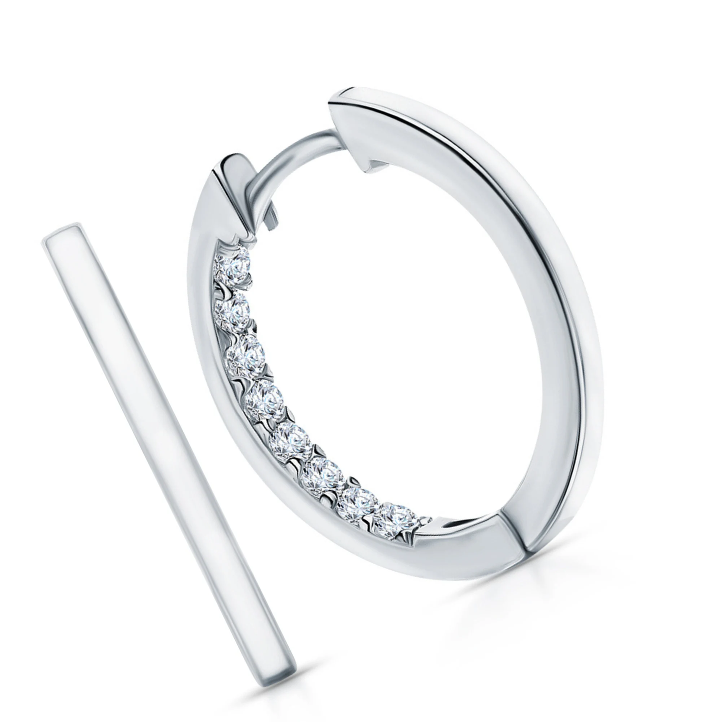 14k Gold Half String Hoop,Enamel Diamond Huggies Hoop Earrings,Pave Diamonds Hoops. Cushionblue