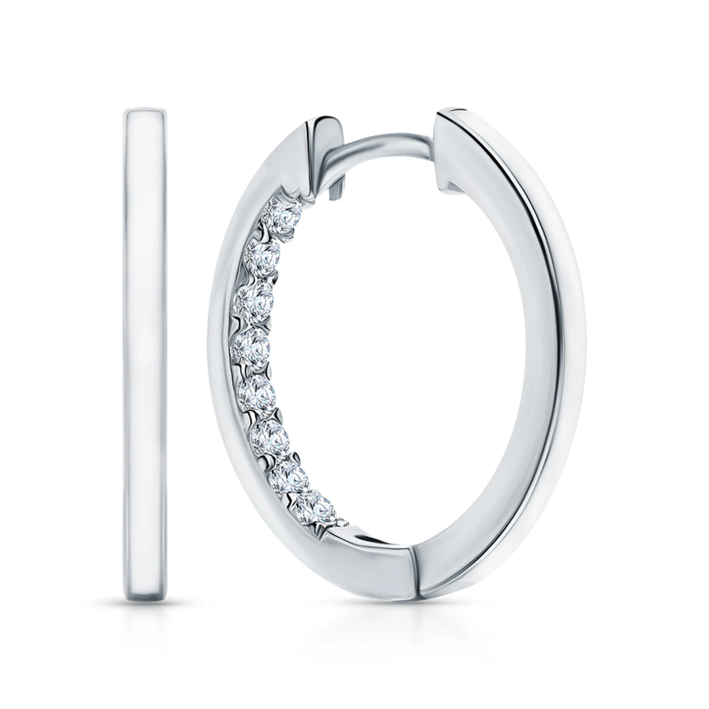 14k Gold Half String Hoop,Enamel Diamond Huggies Hoop Earrings,Pave Diamonds Hoops. Cushionblue
