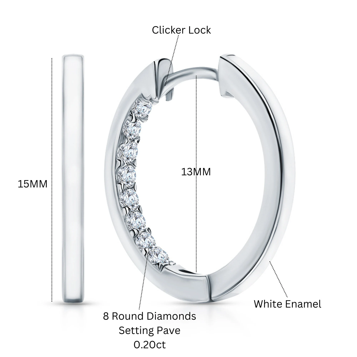14k Gold Half String Hoop,Enamel Diamond Huggies Hoop Earrings,Pave Diamonds Hoops. Cushionblue