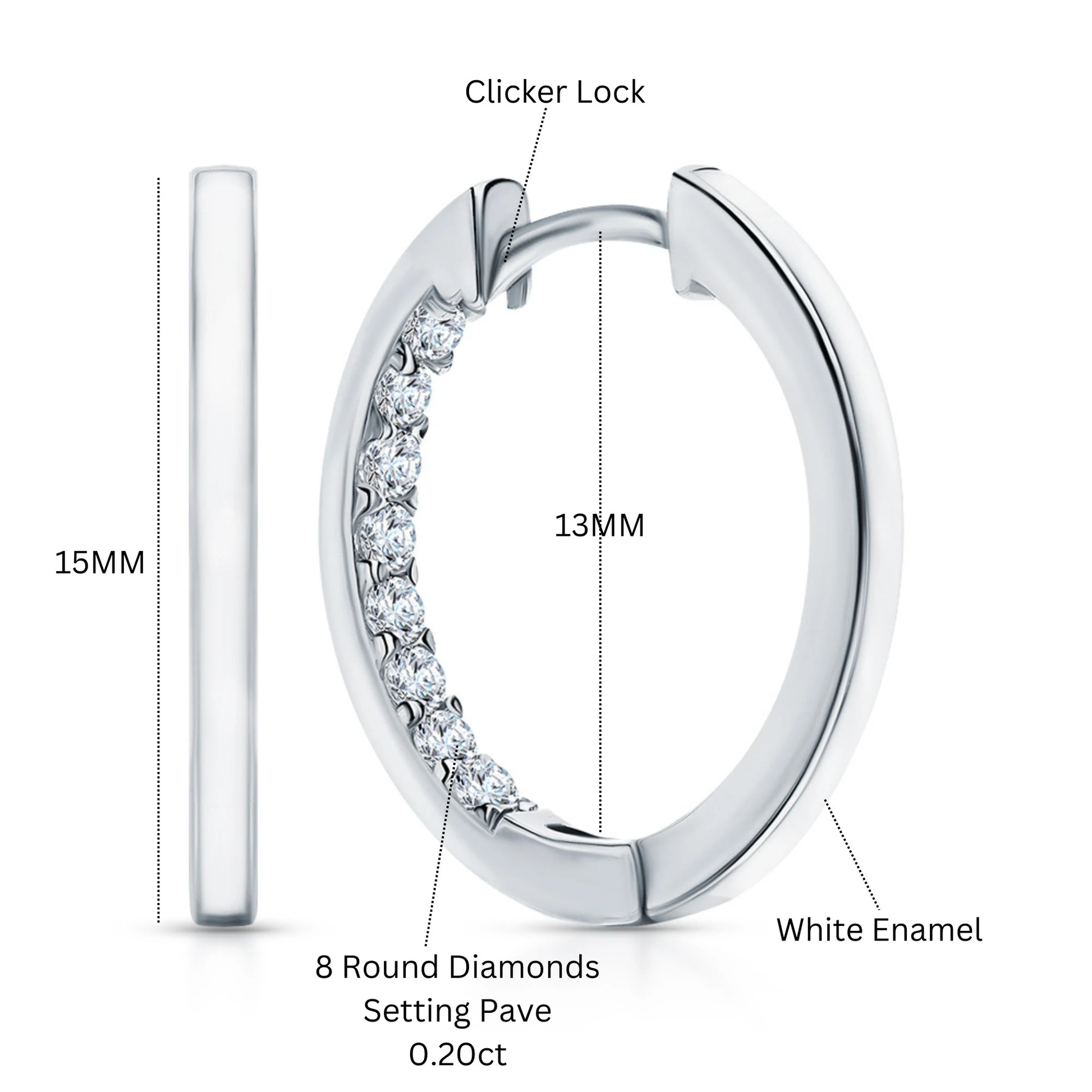 14k Gold Half String Hoop,Enamel Diamond Huggies Hoop Earrings,Pave Diamonds Hoops. Cushionblue