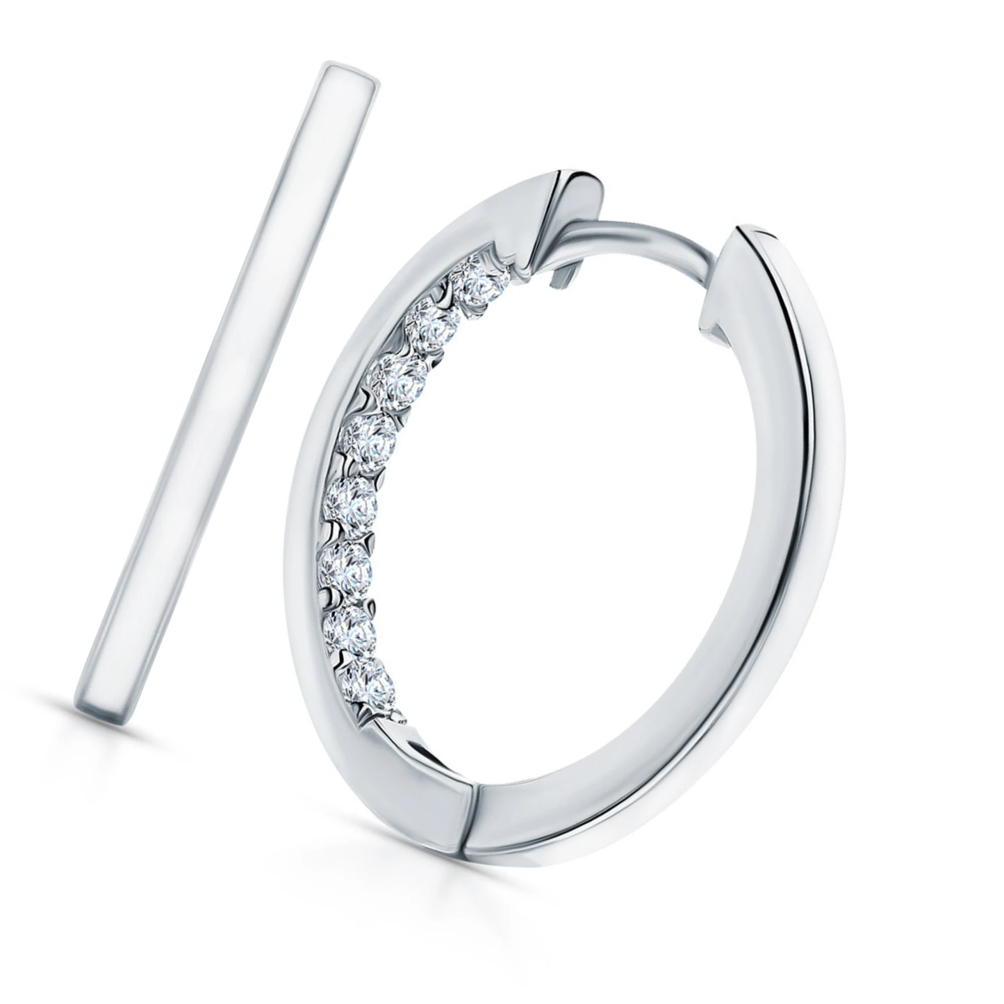 14k Gold Half String Hoop,Enamel Diamond Huggies Hoop Earrings,Pave Diamonds Hoops. Cushionblue