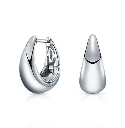 14k Solid Gold Puffed Tapered Huggie Hoops | U-Shaped Thick Sleeper Earrings | Chunky Pear Hoop Gift for Her. Cushionblue