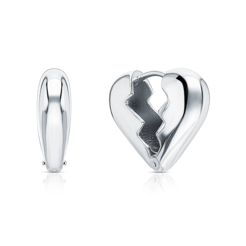 14k Gold Broken Heart Hoop Earring | Smooth Heart Charm in Gold or Silver | Unique Elegant Heart Hoop for Gift. cushionblue