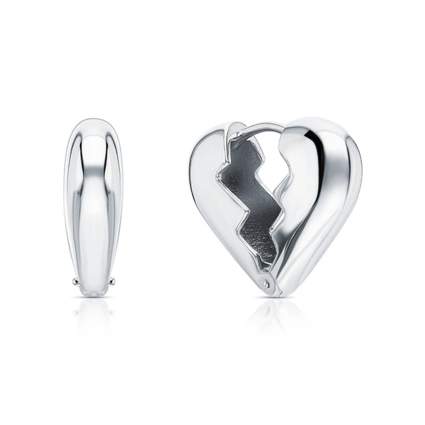 14k Gold Broken Heart Hoop Earring | Smooth Heart Charm in Gold or Silver | Unique Elegant Heart Hoop for Gift. cushionblue