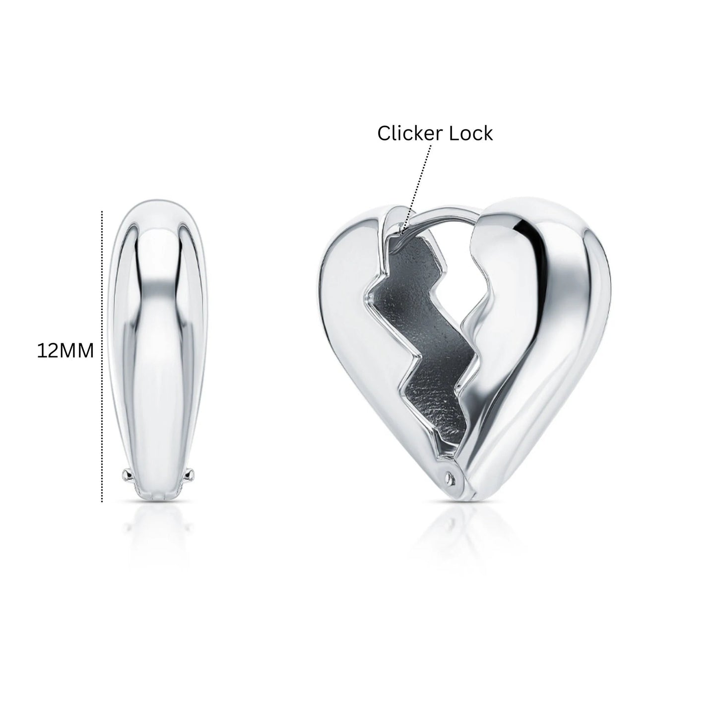 14k Gold Broken Heart Hoop Earring | Smooth Heart Charm in Gold or Silver | Unique Elegant Heart Hoop for Gift. cushionblue