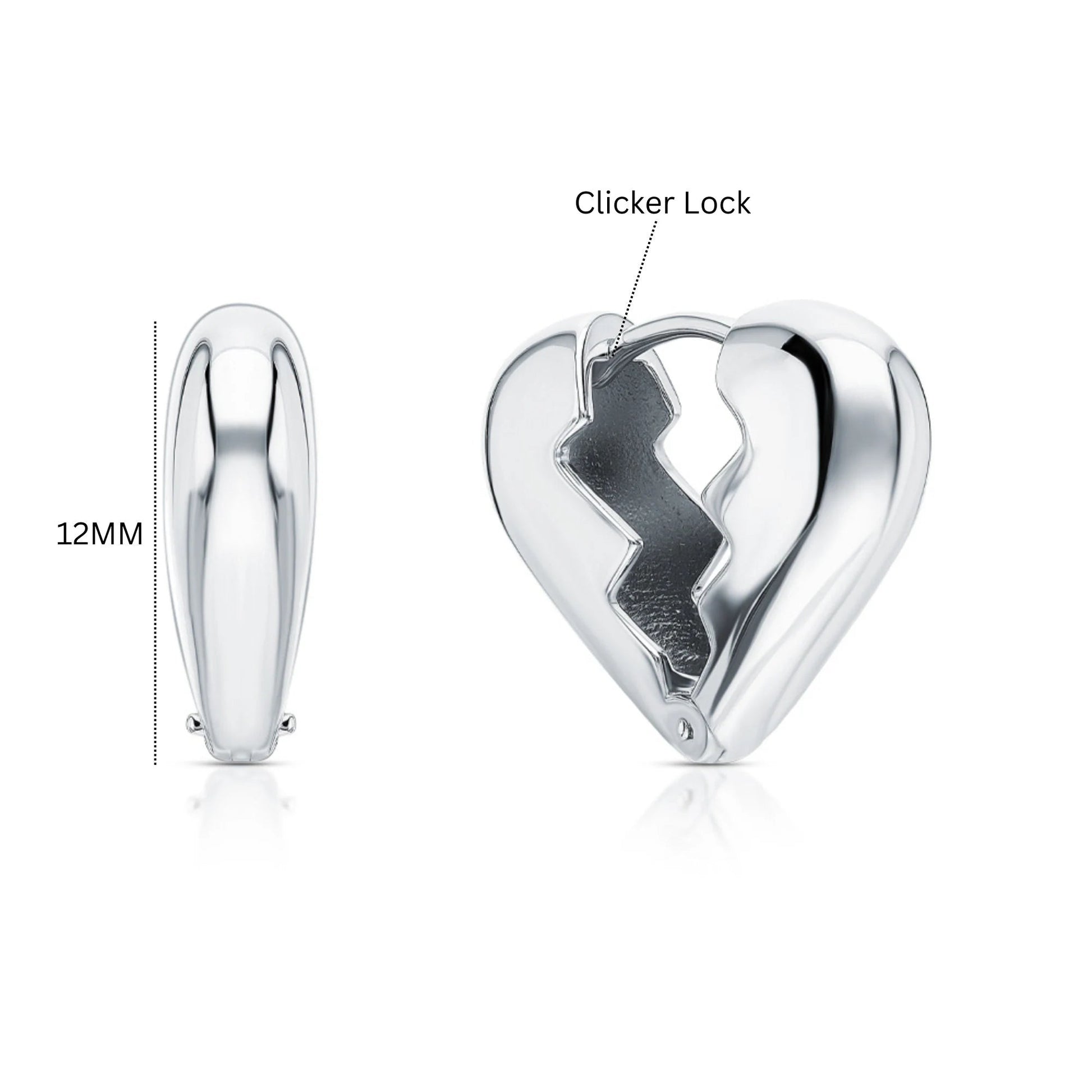 14k Gold Broken Heart Hoop Earring | Smooth Heart Charm in Gold or Silver | Unique Elegant Heart Hoop for Gift. cushionblue