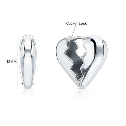 14k Gold Broken Heart Hoop Earring | Smooth Heart Charm in Gold or Silver | Unique Elegant Heart Hoop for Gift. cushionblue
