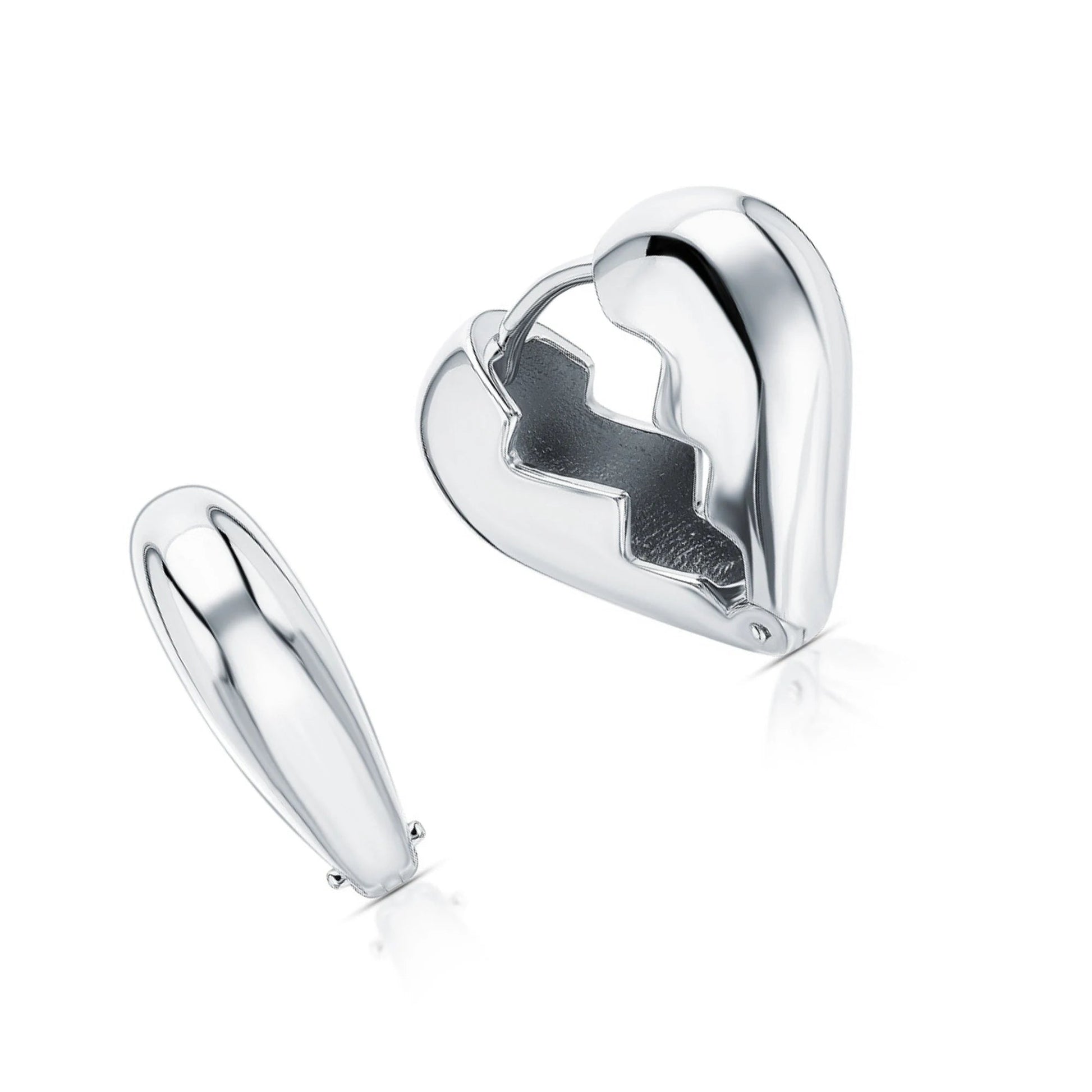 14k Gold Broken Heart Hoop Earring | Smooth Heart Charm in Gold or Silver | Unique Elegant Heart Hoop for Gift. cushionblue