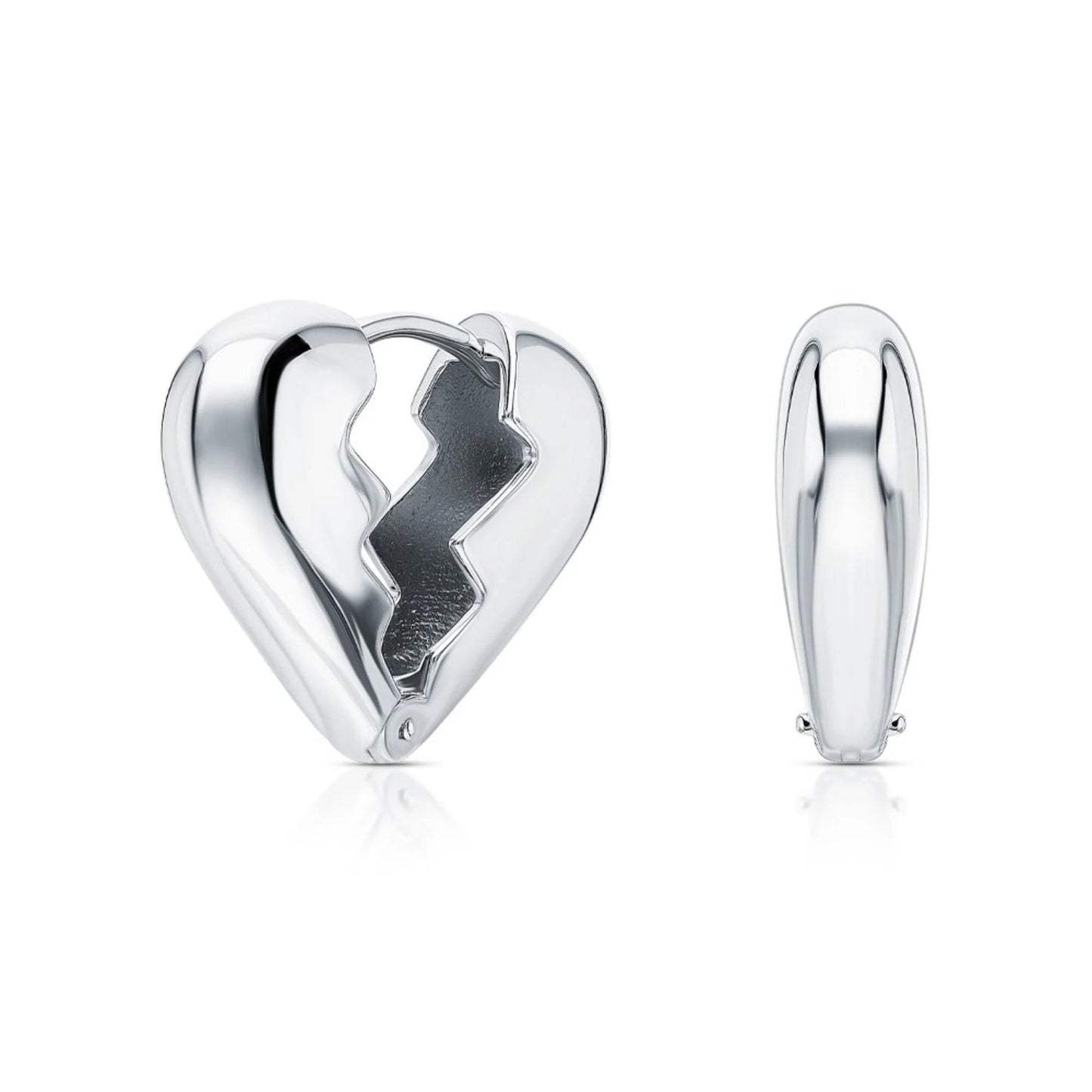 14k Gold Broken Heart Hoop Earring | Smooth Heart Charm in Gold or Silver | Unique Elegant Heart Hoop for Gift. cushionblue