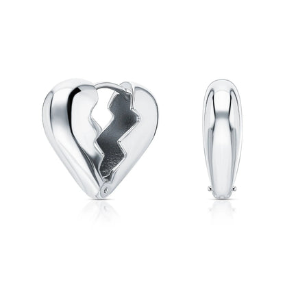14k Gold Broken Heart Hoop Earring | Smooth Heart Charm in Gold or Silver | Unique Elegant Heart Hoop for Gift. cushionblue