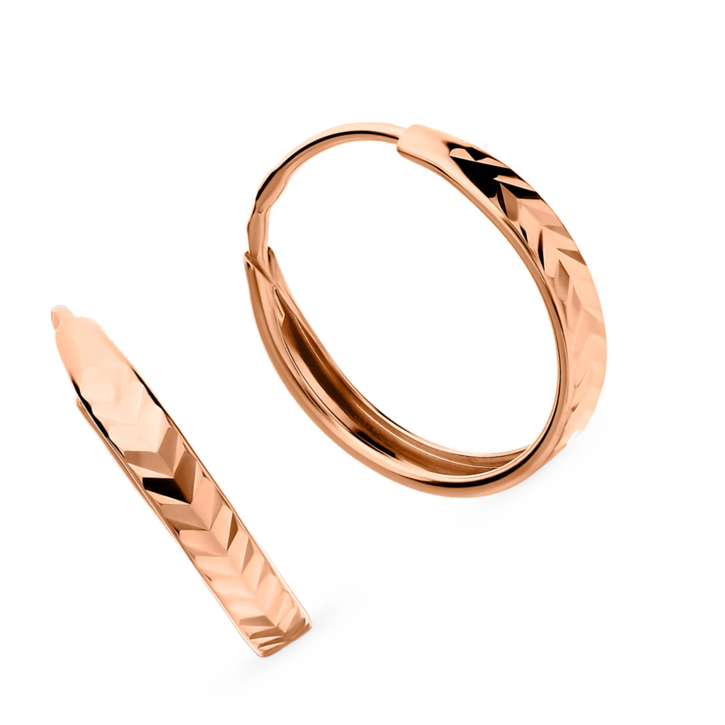 14k Gold Huggie Earrings Round Rose Gold Hoops. Cushionblue