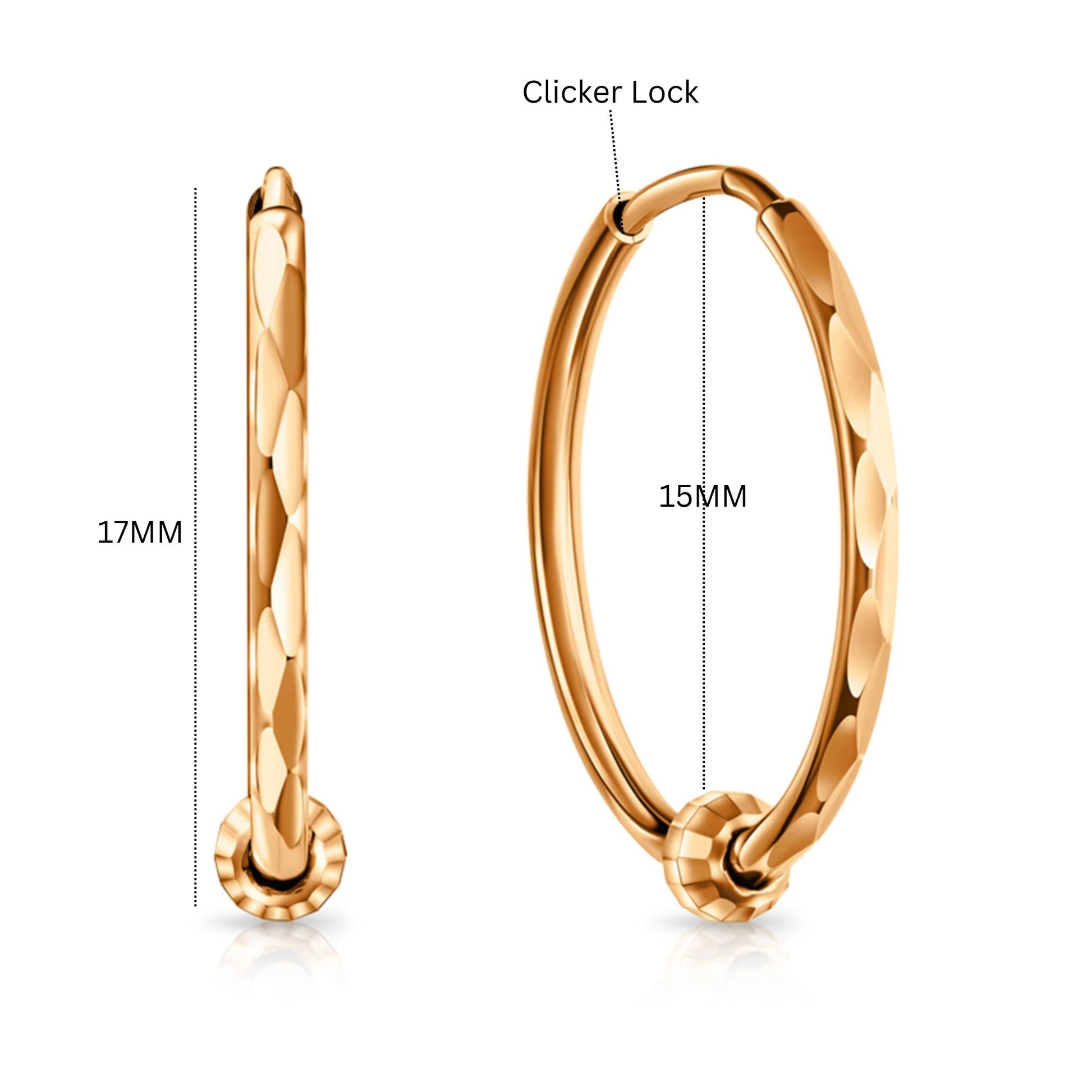 14k Rose Gold Beaded Round Hoop Earrings | Minimalist Textured Sleeper Hoops | Real Gold Fashion Jewelry Gift for Her. Cushionblue
