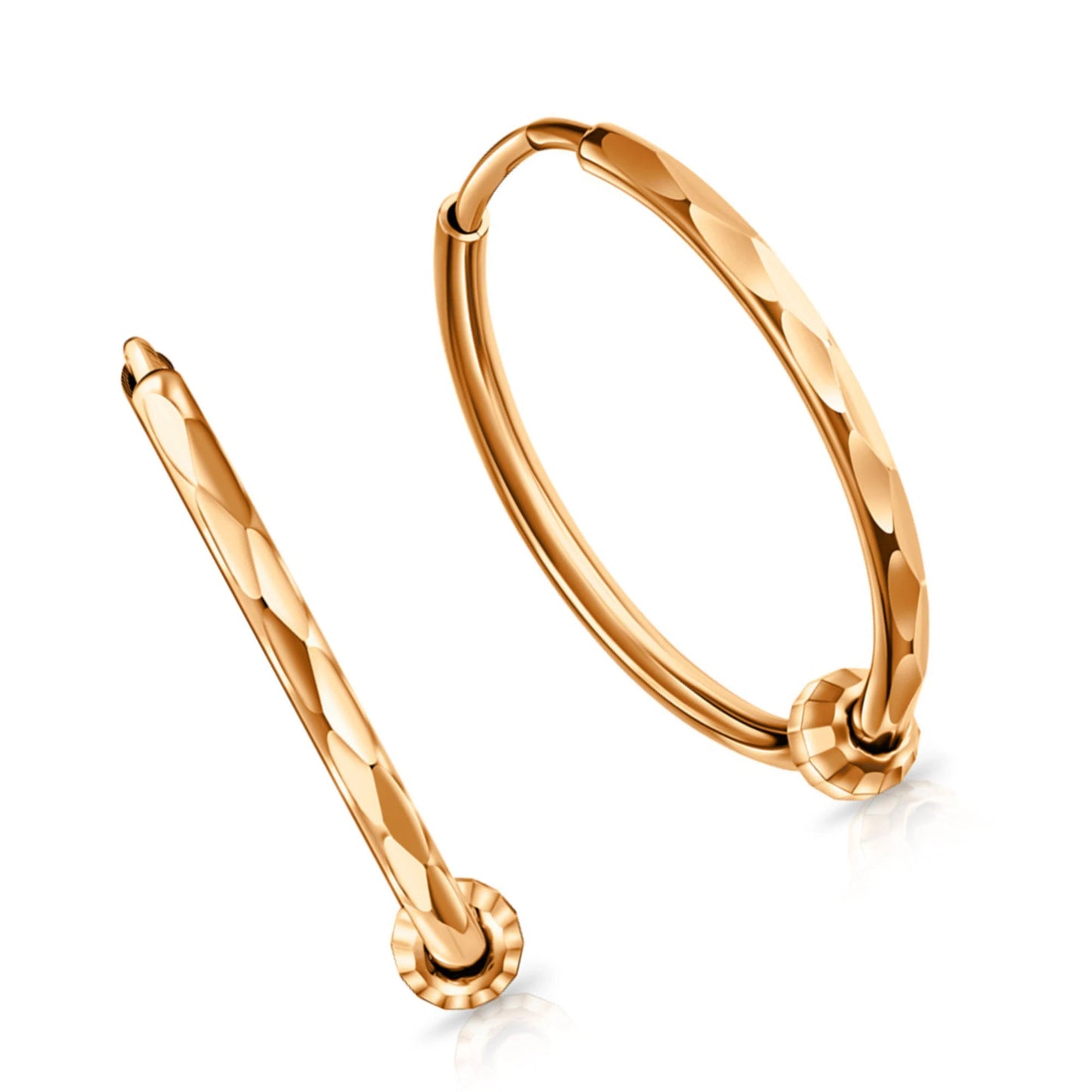 14k Rose Gold Beaded Round Hoop Earrings | Minimalist Textured Sleeper Hoops | Real Gold Fashion Jewelry Gift for Her. Cushionblue