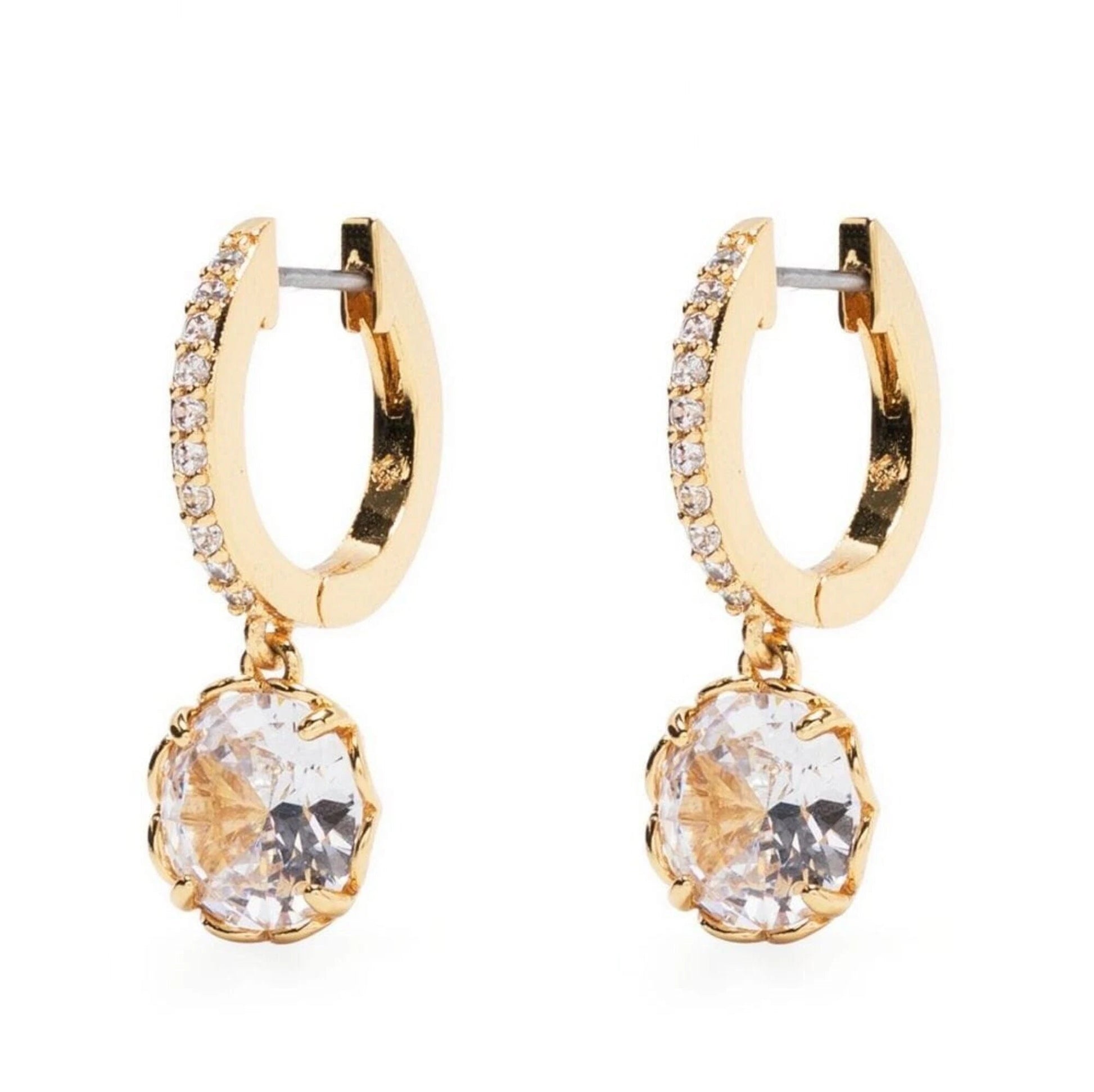 14K Gold Pave Huggie Earrings | Round Solitaire Drop Dangle Hoops | Handmade Solid Gold Jewelry Gift for Her. Cushionblue