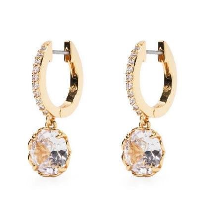 14K Gold Pave Huggie Earrings | Round Solitaire Drop Dangle Hoops | Handmade Solid Gold Jewelry Gift for Her. Cushionblue