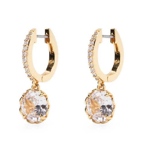 14K Gold Pave Huggie Earrings | Round Solitaire Drop Dangle Hoops | Handmade Solid Gold Jewelry Gift for Her. Cushionblue