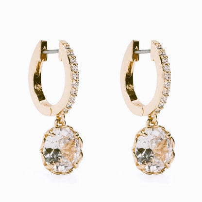 14K Gold Pave Huggie Earrings | Round Solitaire Drop Dangle Hoops | Handmade Solid Gold Jewelry Gift for Her. Cushionblue