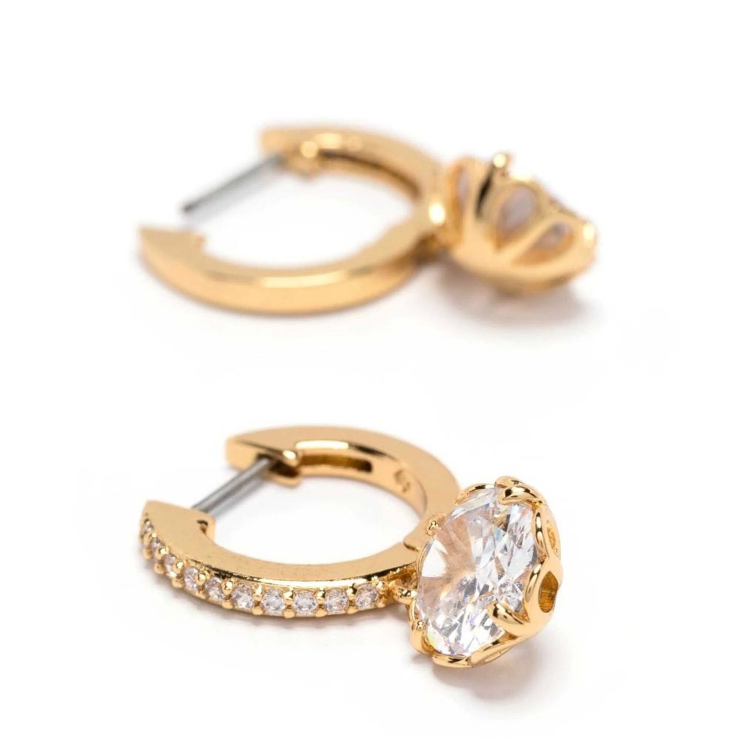 14K Gold Pave Huggie Earrings | Round Solitaire Drop Dangle Hoops | Handmade Solid Gold Jewelry Gift for Her. Cushionblue