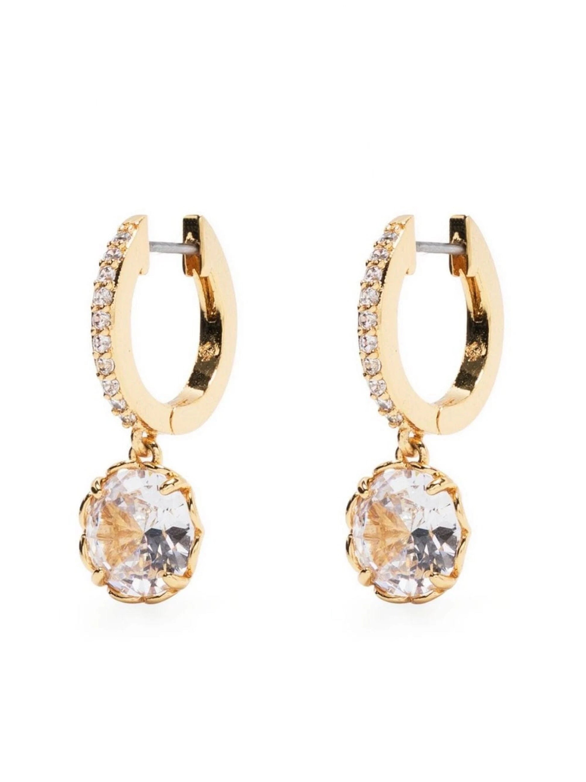14K Gold Pave Huggie Earrings | Round Solitaire Drop Dangle Hoops | Handmade Solid Gold Jewelry Gift for Her. Cushionblue