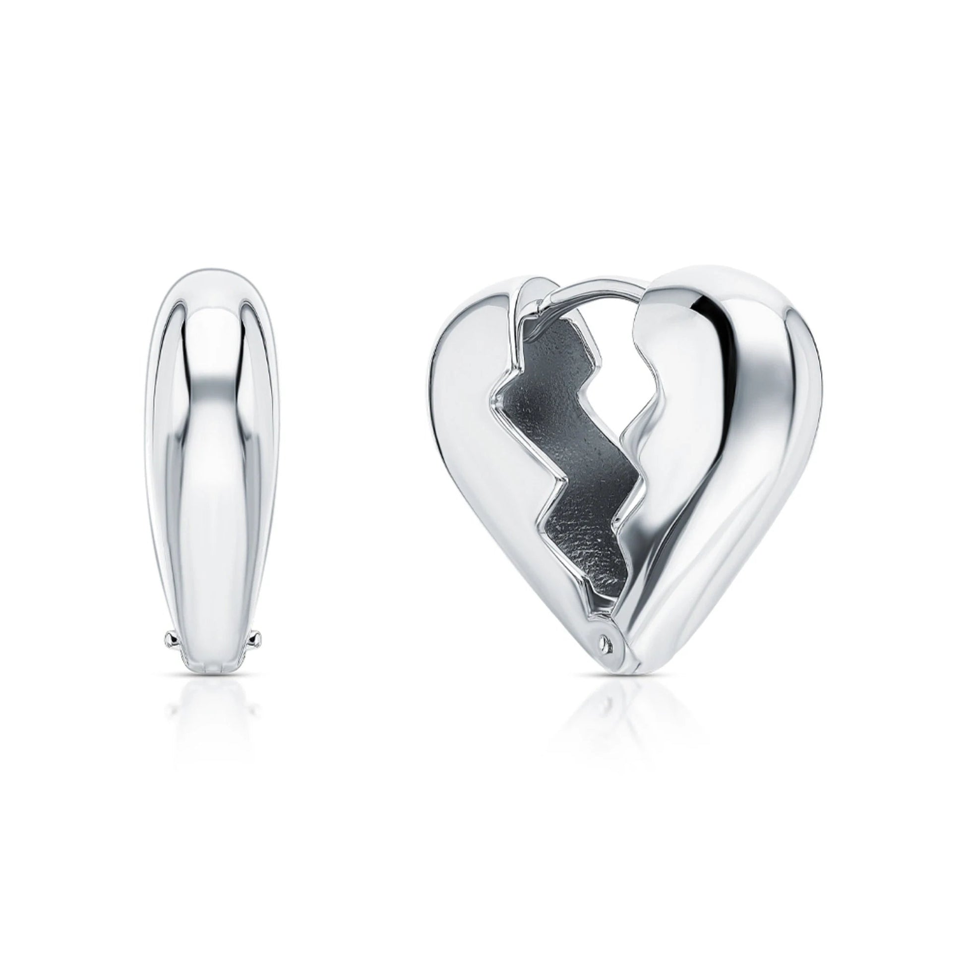 14k Gold Broken Heart Hoop Earring | Smooth Heart Charm in Gold or Silver | Unique Elegant Heart Hoop for Gift. cushionblue