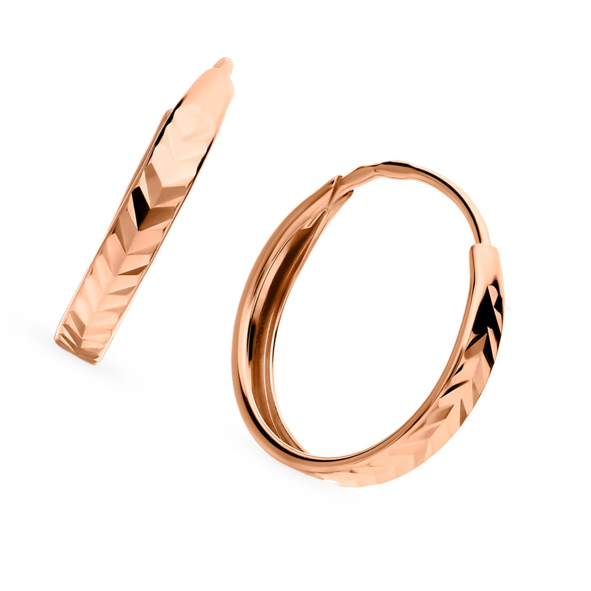 14k Gold Huggie Earrings Round Rose Gold Hoops. Cushionblue