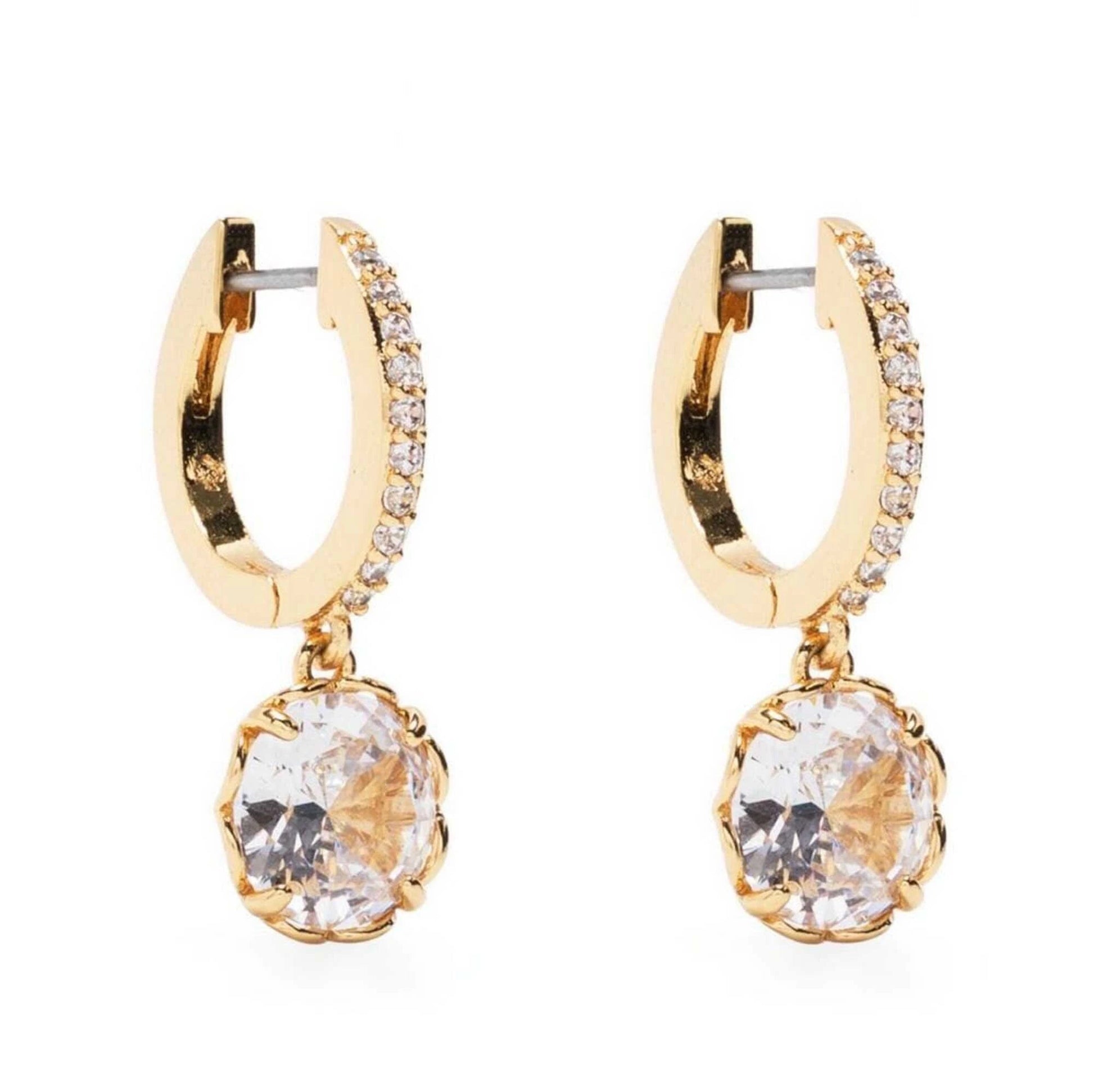 14K Gold Pave Huggie Earrings | Round Solitaire Drop Dangle Hoops | Handmade Solid Gold Jewelry Gift for Her. Cushionblue