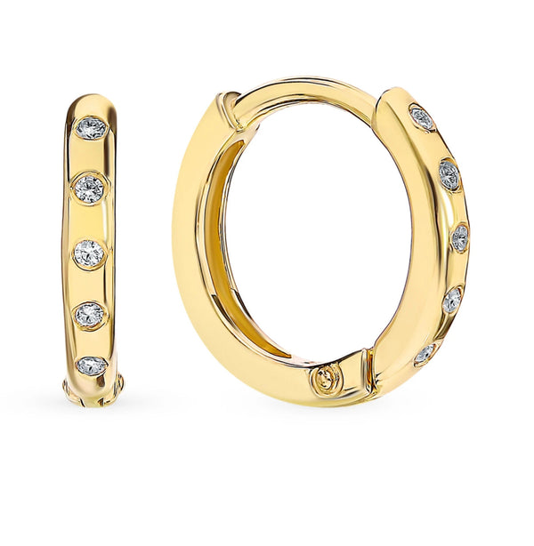 14K Gold Bezel Diamond Huggie Hoop Earrings | Dainty Geometric Circle Hoops | Tiny Hinged Earrings, Minimalist Solid Gold Gift for Her. Cushionblue