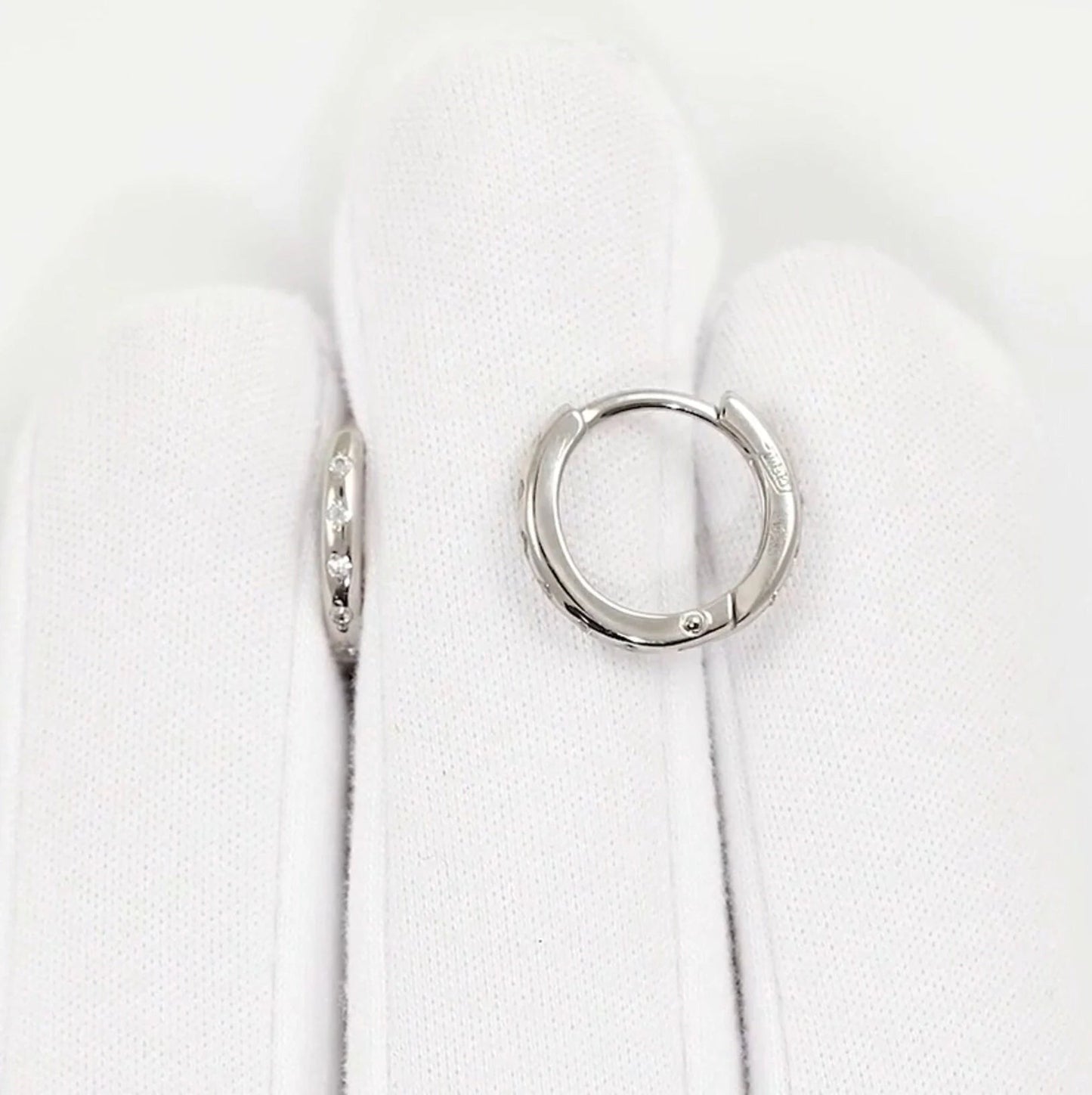 14K Gold Bezel Diamond Huggie Hoop Earrings | Dainty Geometric Circle Hoops | Tiny Hinged Earrings, Minimalist Solid Gold Gift for Her. Cushionblue