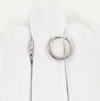 14K Gold Bezel Diamond Huggie Hoop Earrings | Dainty Geometric Circle Hoops | Tiny Hinged Earrings, Minimalist Solid Gold Gift for Her. Cushionblue