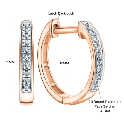 14k Gold 14mm Diamond Huggie Hoop Earring | Half Pave Diamond Hoop | Minimalist Gold Earring Gift for Women. Cushionblue