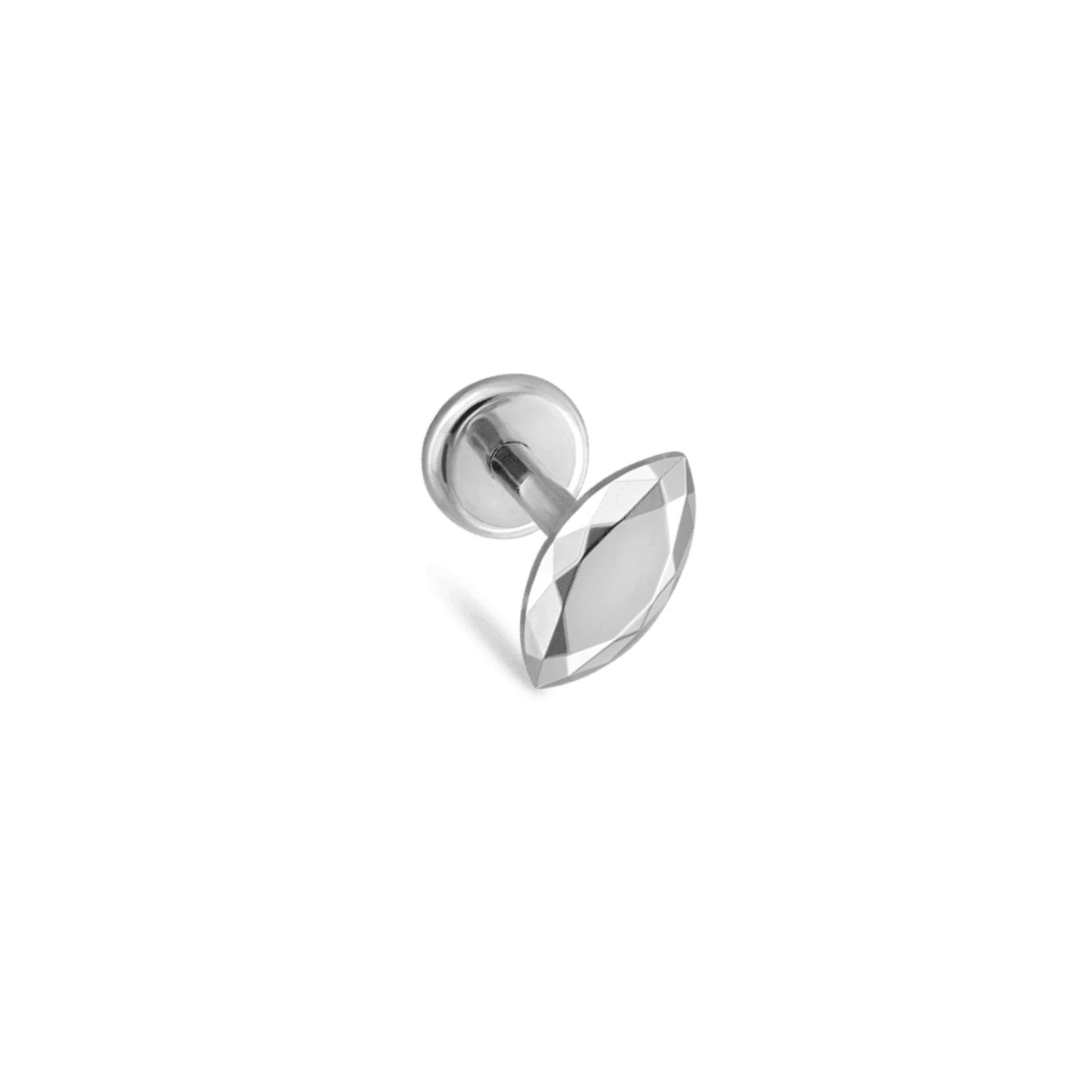 14K Gold Marquise Threaded Stud Faceted, Single Earring (6.5MM) In White, Leaf Piercing. Cushionblue