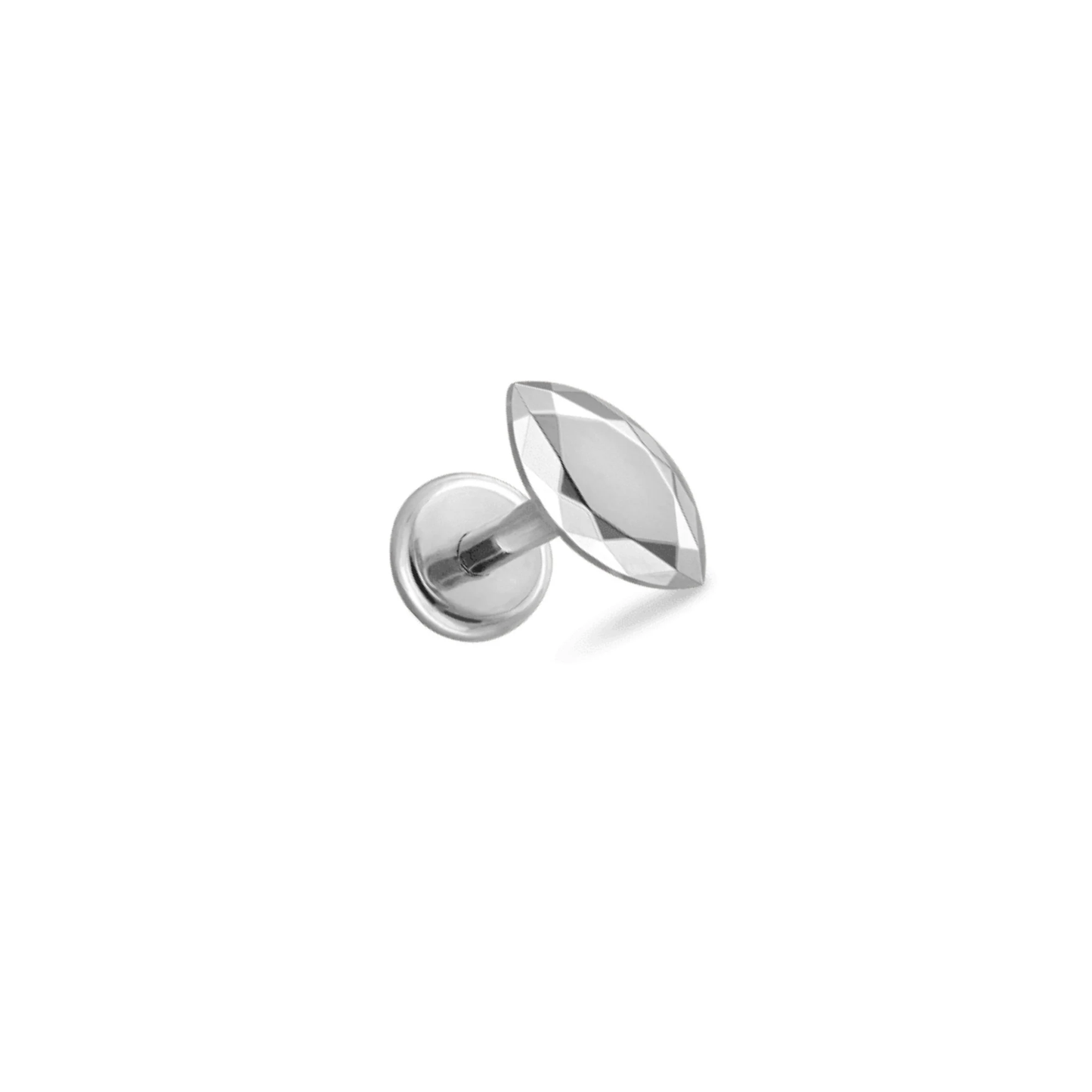 14K Gold Marquise Threaded Stud Faceted, Single Earring (6.5MM) In White, Leaf Piercing. Cushionblue