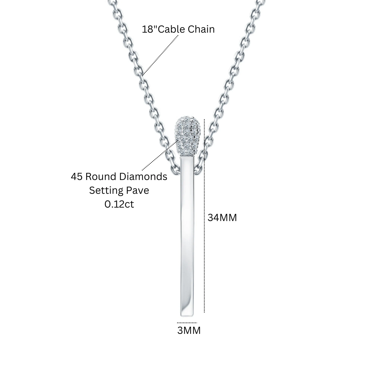 Fire Matchstick Charm Necklace Cushionblue