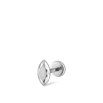 14K Gold Marquise Threaded Stud Faceted, Single Earring (6.5MM) In White, Leaf Piercing. Cushionblue