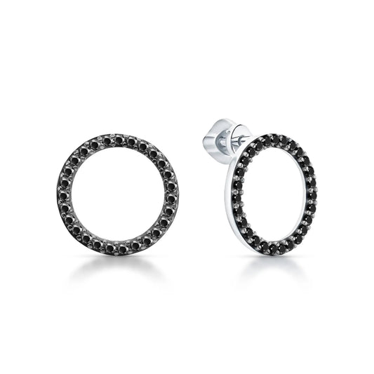 14k Gold Black Diamond Open Circle Stud Earring | Dainty Geometric Jewelry | Modern Gift for Her. Cushionblue