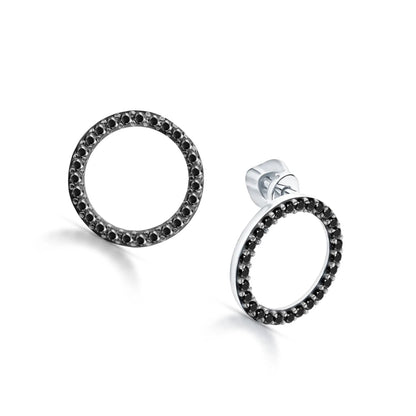 14k Gold Black Diamond Open Circle Stud Earring | Dainty Geometric Jewelry | Modern Gift for Her. Cushionblue