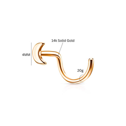 14k Rose Gold Crescent Moon Nose Stud | L Bend Nostril Piercing | Tragus or Ear Jewelry Gift for Her. Cushionblue