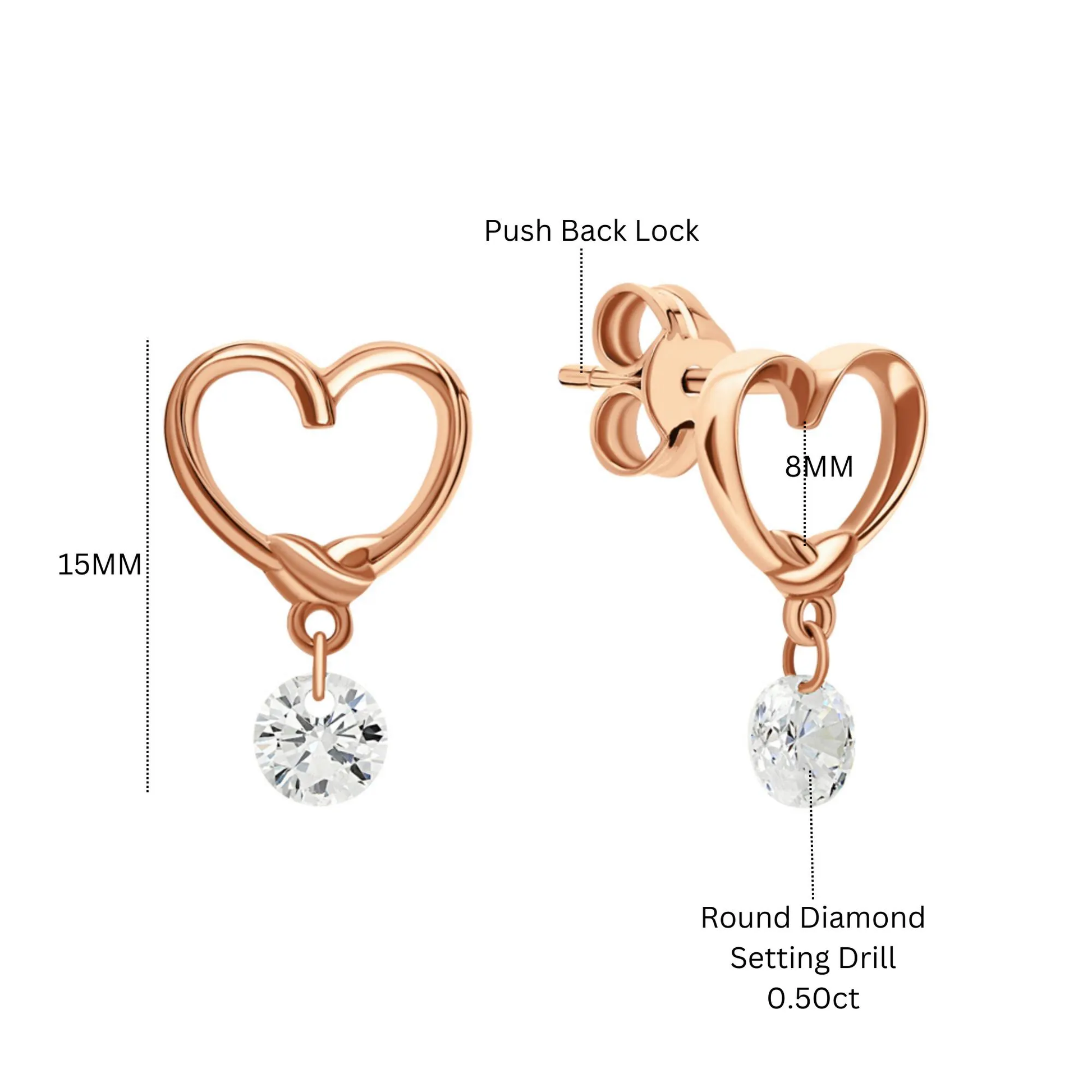 Open Heart Diamond Drop Earrings – Romantic Dangle Earrings for Her in Gold or Silver. Cushionblue