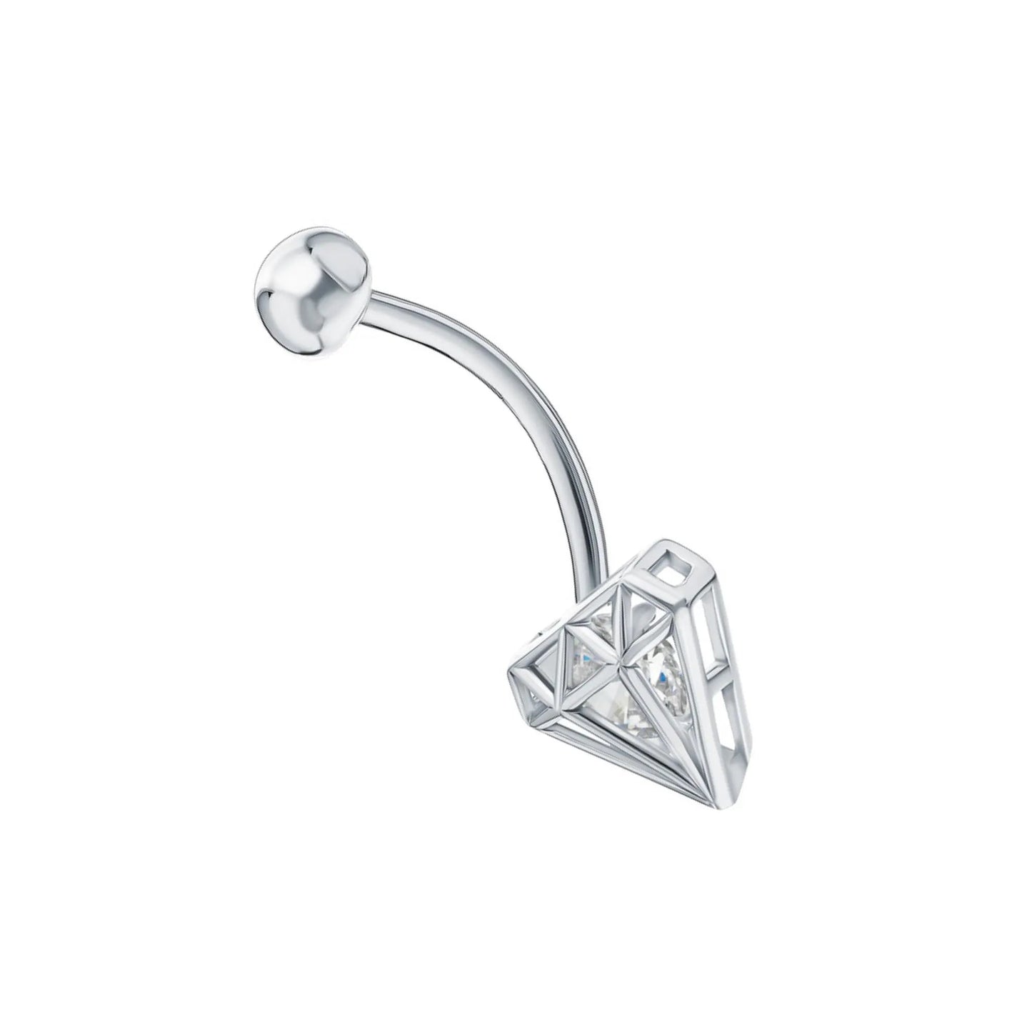 14K Gold Hollow Diamond Belly Ring | Geometric Navel Piercing |  Barbell Belly Button Ring | Geometric Barbell Belly Button Ring. Cushionblue