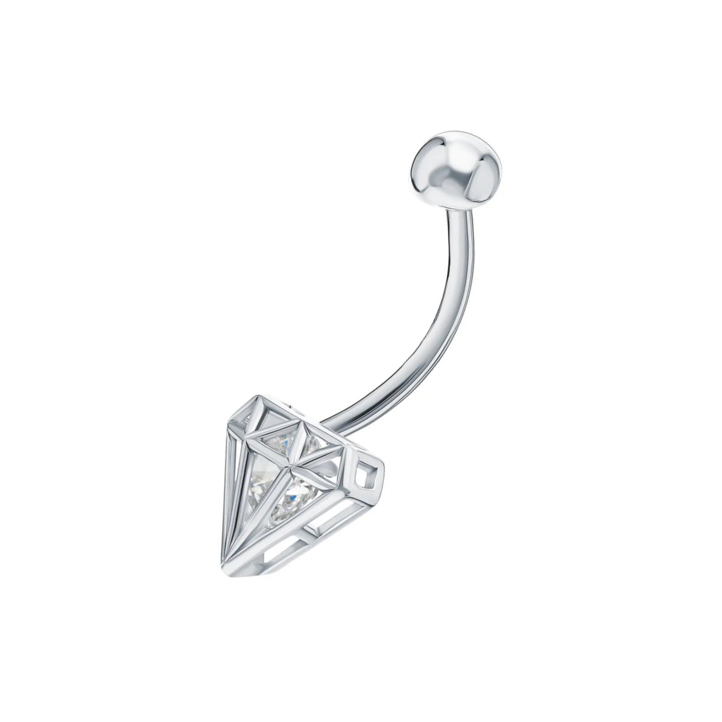 14K Gold Hollow Diamond Belly Ring | Geometric Navel Piercing |  Barbell Belly Button Ring | Geometric Barbell Belly Button Ring. Cushionblue