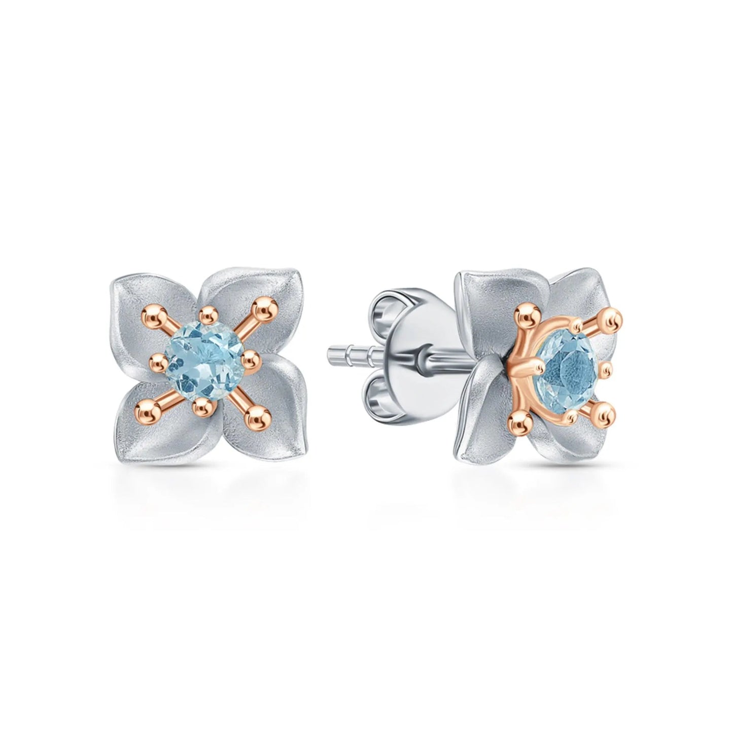 14k Gold Four Leaf Topaz Clover Stud Earrings | Flower Shaped Twinkle Studs | Gift for Women and Girls Cushionblue