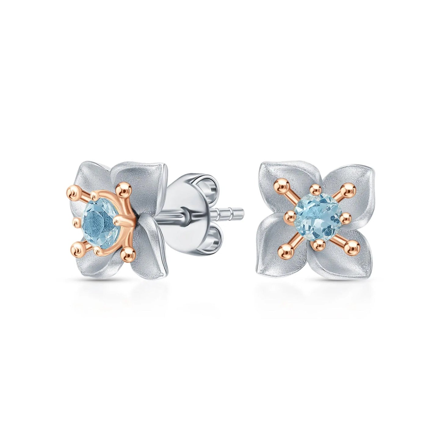 14k Gold Four Leaf Topaz Clover Stud Earrings | Flower Shaped Twinkle Studs | Gift for Women and Girls Cushionblue