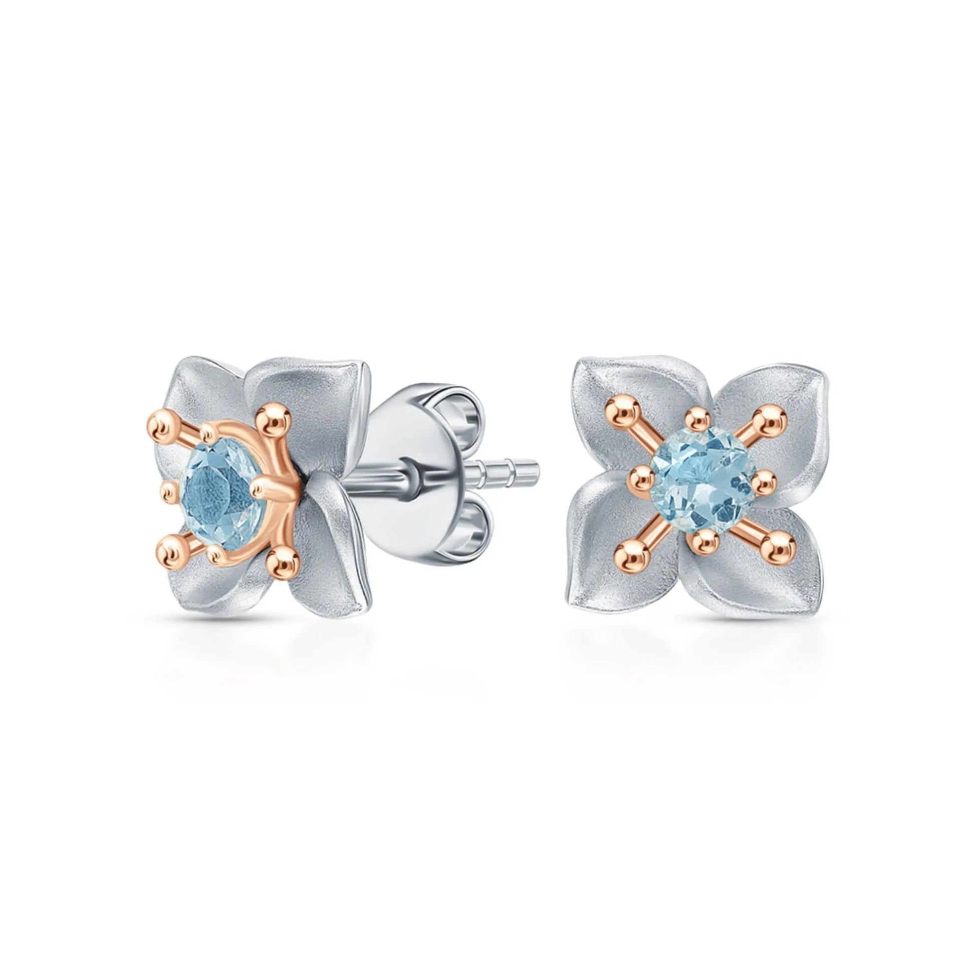 14k Gold Four Leaf Topaz Clover Stud Earrings | Flower Shaped Twinkle Studs | Gift for Women and Girls Cushionblue