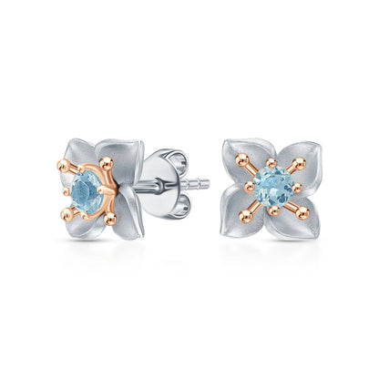 14k Gold Four Leaf Topaz Clover Stud Earrings | Flower Shaped Twinkle Studs | Gift for Women and Girls Cushionblue