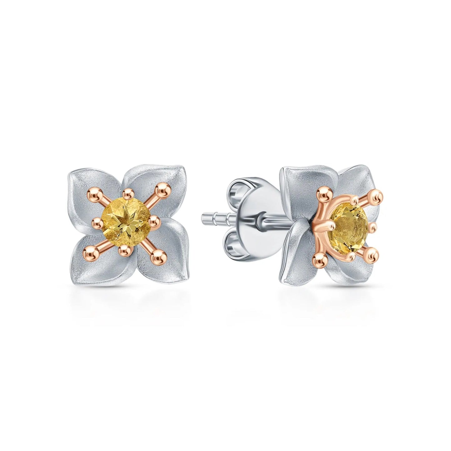 14k Gold Four Leaf Topaz Clover Stud Earrings | Flower Shaped Twinkle Studs | Gift for Women and Girls Cushionblue
