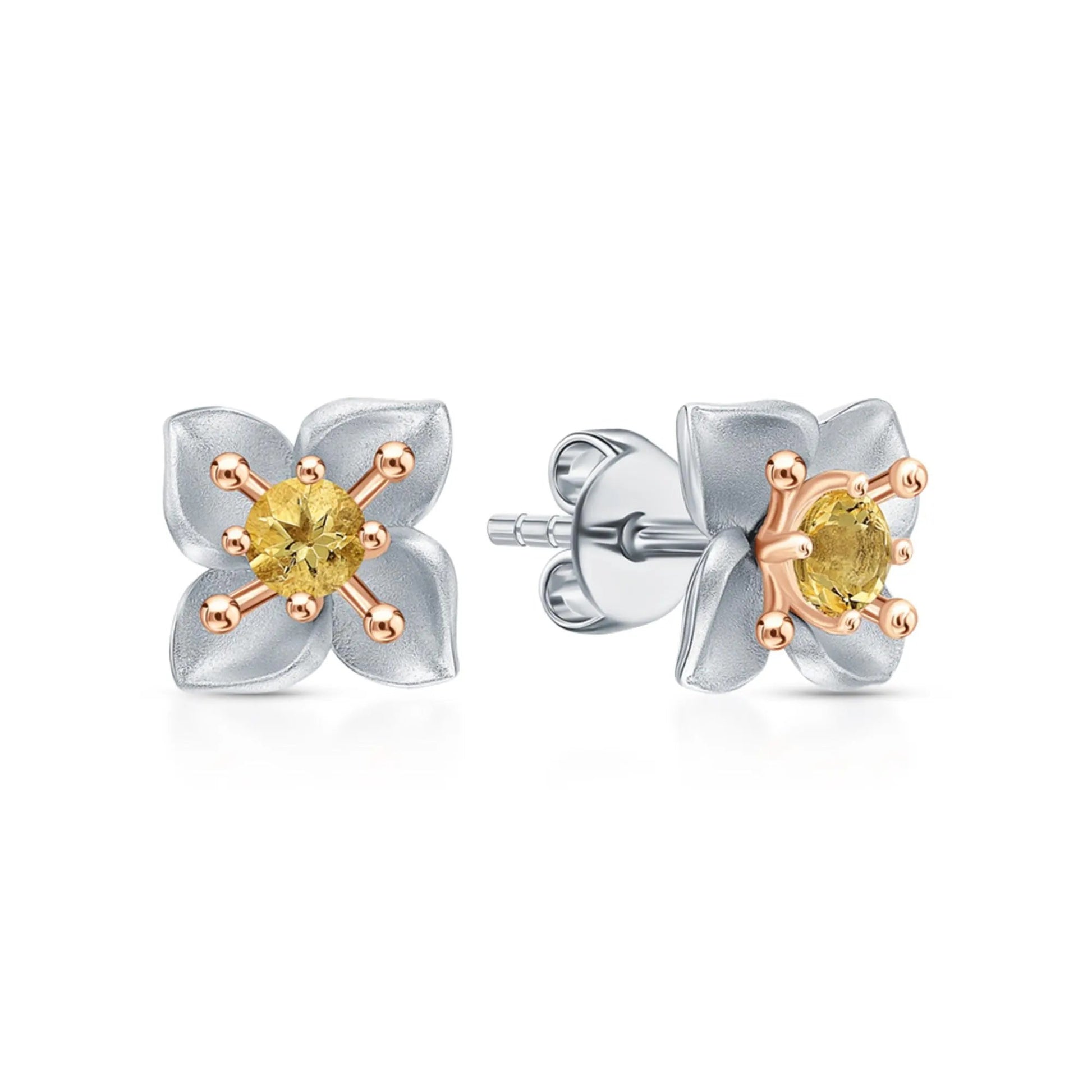 14k Gold Four Leaf Topaz Clover Stud Earrings | Flower Shaped Twinkle Studs | Gift for Women and Girls Cushionblue