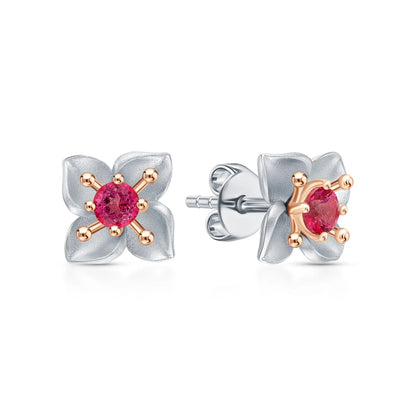 14k Gold Four Leaf Topaz Clover Stud Earrings | Flower Shaped Twinkle Studs | Gift for Women and Girls Cushionblue