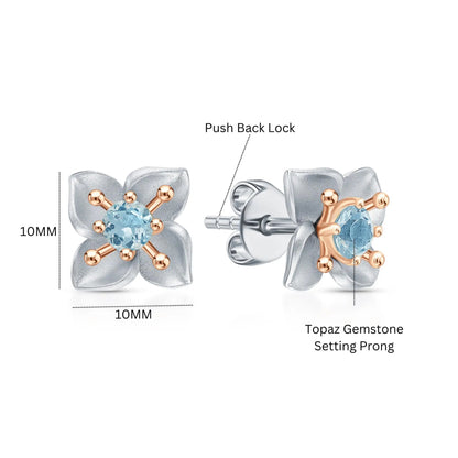 14k Gold Four Leaf Topaz Clover Stud Earrings | Flower Shaped Twinkle Studs | Gift for Women and Girls Cushionblue