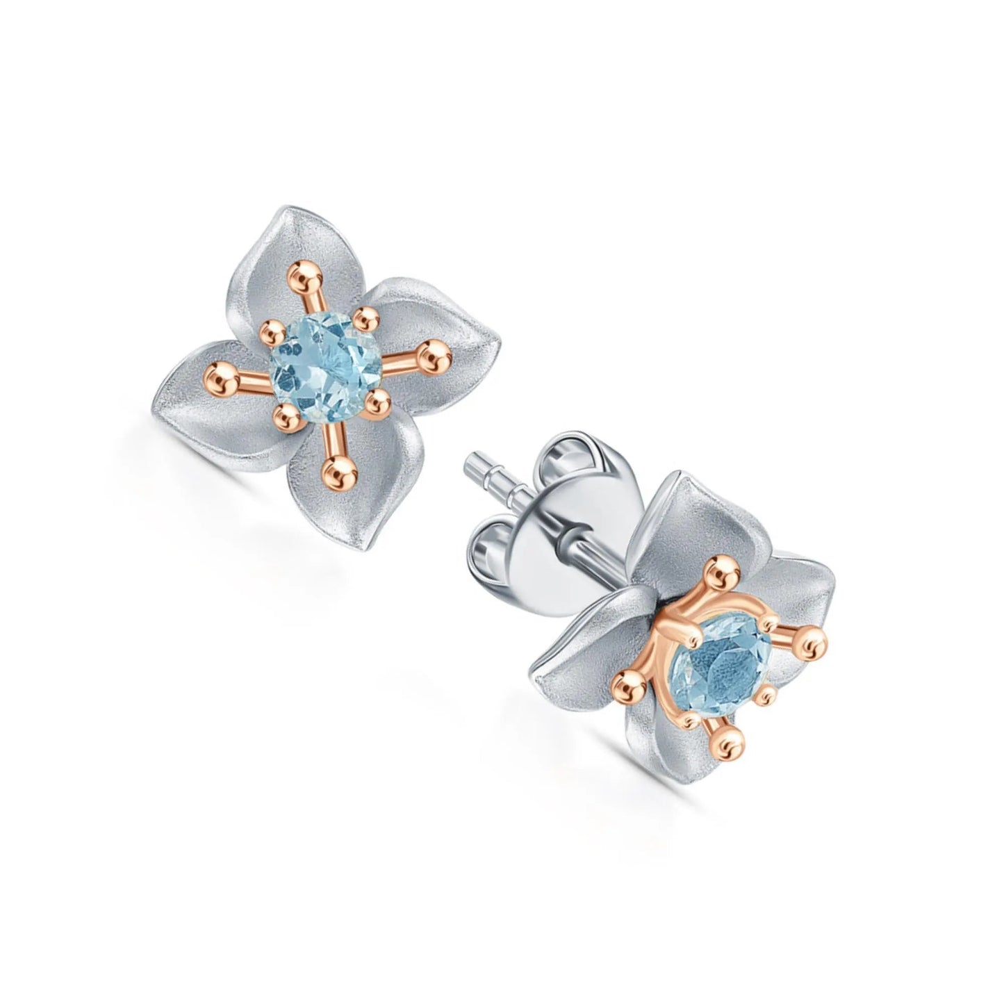 14k Gold Four Leaf Topaz Clover Stud Earrings | Flower Shaped Twinkle Studs | Gift for Women and Girls Cushionblue